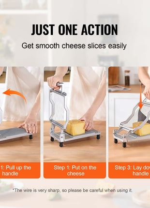 Cheese Cutter with Wire, 0.39" & 0.78" Cheeser Butter Cutting Blade, Detachable Cheese Slicer Wire, Aluminum Alloy Commercial Cheese Slicer with 316 Stainless Steel Knife Wire, Kitchen Cooking