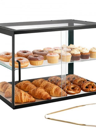 Bakery Display Case, 2-Tier Commercial Countertop Pastry Display Case, Clear Acrylic Bread Box for Kitchen, Party Cake Cabinet with Sliding Door for Cookie Dessert Donut, 21.7" x 15.2" x 15.4"