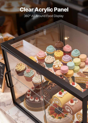 Bakery Display Case, 2-Tier Commercial Countertop Pastry Display Case, Clear Acrylic Bread Box for Kitchen, Party Cake Cabinet with Sliding Door for Cookie Dessert Donut, 21.7" x 15.2" x 15.4"