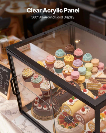 Bakery Display Case, 2-Tier Commercial Countertop Pastry Display Case, Clear Acrylic Bread Box for Kitchen, Party Cake Cabinet with Sliding Door for Cookie Dessert Donut, 21.7" x 15.2" x 15.4"