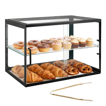 Bakery Display Case, 2-Tier Commercial Countertop Pastry Display Case, Clear Acrylic Bread Box for Kitchen, Party Cake Cabinet with Sliding Door for Cookie Dessert Donut, 21.7" x 15.2" x 15.4"