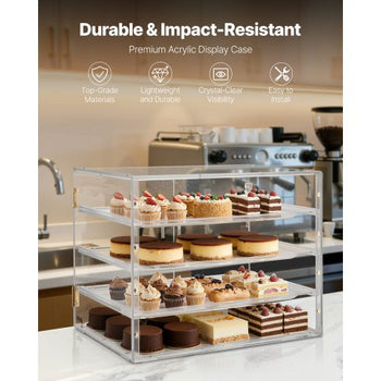 Bakery Display Case, 4-Tier Commercial Countertop Pastry Display Case, Clear Acrylic Bread Box for Kitchen, Party Cake Cabinet with Magnetic Rear Door for Cookie Dessert Donut, 22.4"x17.3"x15.9"