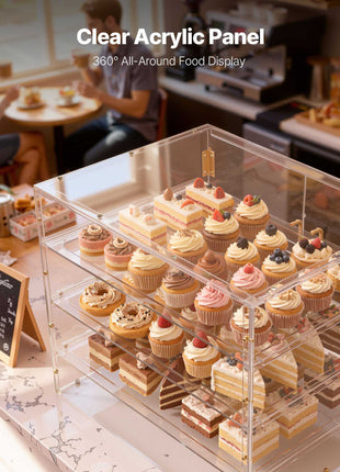 Bakery Display Case, 4-Tier Commercial Countertop Pastry Display Case, Clear Acrylic Bread Box for Kitchen, Party Cake Cabinet with Magnetic Rear Door for Cookie Dessert Donut, 22.4"x17.3"x15.9"