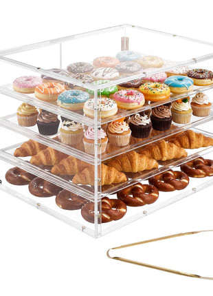 Bakery Display Case, 4-Tier Commercial Countertop Pastry Display Case, Clear Acrylic Bread Box for Kitchen, Party Cake Cabinet with Magnetic Rear Door for Cookie Dessert Donut, 22.4"x17.3"x15.9"
