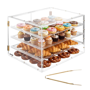Bakery Display Case, 4-Tier Commercial Countertop Pastry Display Case, Clear Acrylic Bread Box for Kitchen, Party Cake Cabinet with Magnetic Rear Door for Cookie Dessert Donut, 22.4"x17.3"x15.9"