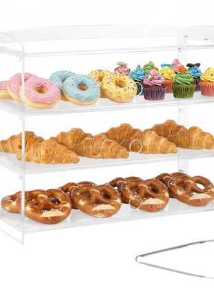 Bakery Display Case, 3-Tier Commercial Countertop Pastry Display Case, Clear Acrylic Bread Box for Kitchen, Party Cake Cabinet with Flip-Up Door for Cookie Dessert Donut Bagel, 19" x 9.1" x 15"