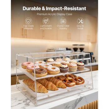 Bakery Display Case, 2-Tier Commercial Countertop Pastry Display Case, Clear Acrylic Bread Box for Kitchen, Party Cake Cabinet with Magnetic Rear Door for Cookie Dessert Donut, 20.7"x15.7"x12"