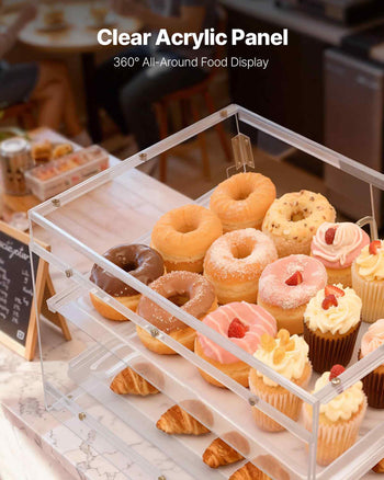 Bakery Display Case, 2-Tier Commercial Countertop Pastry Display Case, Clear Acrylic Bread Box for Kitchen, Party Cake Cabinet with Magnetic Rear Door for Cookie Dessert Donut, 20.7"x15.7"x12"