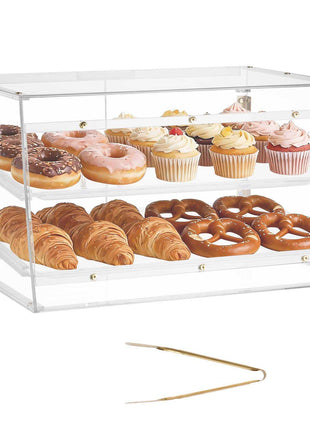Bakery Display Case, 2-Tier Commercial Countertop Pastry Display Case, Clear Acrylic Bread Box for Kitchen, Party Cake Cabinet with Magnetic Rear Door for Cookie Dessert Donut, 20.7"x15.7"x12"