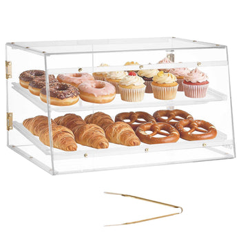 Bakery Display Case, 2-Tier Commercial Countertop Pastry Display Case, Clear Acrylic Bread Box for Kitchen, Party Cake Cabinet with Magnetic Rear Door for Cookie Dessert Donut, 20.7"x15.7"x12"