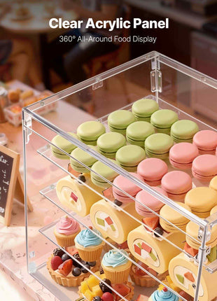 Bakery Display Case, 4-Tier Commercial Countertop Pastry Display Case, Clear Acrylic Bread Box for Kitchen, Party Cake Cabinet with Magnetic Rear Door for Cookie Dessert Donut, 20.9"x17.1"x16.3"