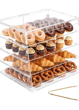 Bakery Display Case, 4-Tier Commercial Countertop Pastry Display Case, Clear Acrylic Bread Box for Kitchen, Party Cake Cabinet with Magnetic Rear Door for Cookie Dessert Donut, 20.9"x17.1"x16.3"