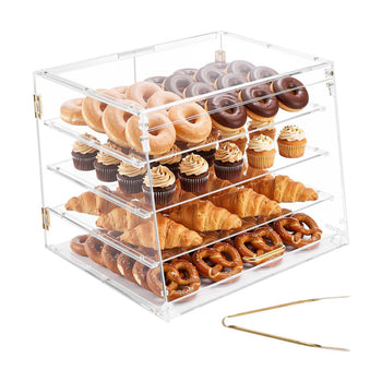 Bakery Display Case, 4-Tier Commercial Countertop Pastry Display Case, Clear Acrylic Bread Box for Kitchen, Party Cake Cabinet with Magnetic Rear Door for Cookie Dessert Donut, 20.9"x17.1"x16.3"