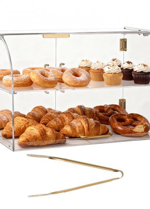 Bakery Display Case, 2-Tier Commercial Countertop Pastry Display Case, Clear Acrylic Bread Box for Kitchen, Party Cake Cabinet with Magnetic Rear Door for Cookie Dessert Donut, 22" x 14" x 14"