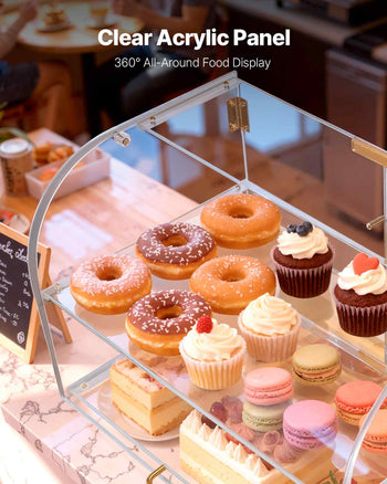 Bakery Display Case, 2-Tier Commercial Countertop Pastry Display Case, Clear Acrylic Bread Box for Kitchen, Party Cake Cabinet with Magnetic Rear Door for Cookie Dessert Donut, 22" x 14" x 14"