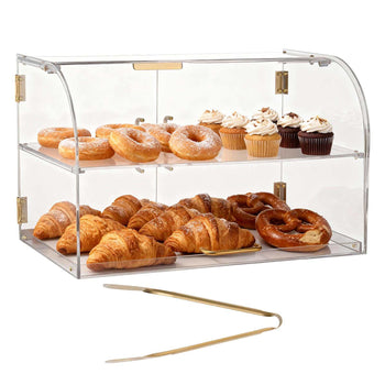Bakery Display Case, 2-Tier Commercial Countertop Pastry Display Case, Clear Acrylic Bread Box for Kitchen, Party Cake Cabinet with Magnetic Rear Door for Cookie Dessert Donut, 22" x 14" x 14"
