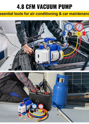 Suction Pump 4.8CFM 1/4 HP Single Stage for HVAC A/C Cooling Systems, 5PA Ultimate Vacuum, Manifold Gauge Kit R410A R134A R22, Includes 4-Way Gauge & Hose