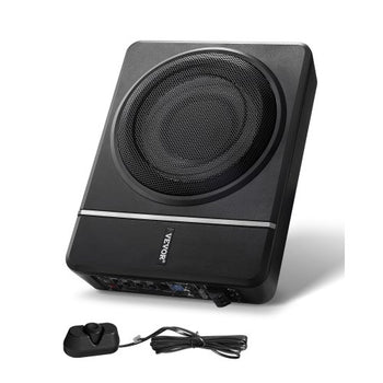 8" 240W Underseat Car Subwoofer, 120W RMS Rated Power Slim Powered Car Subwoofers Under the Seat, Low Profile Audio Sub Built-in Amplifier, High/Low Level Input & Volume Controller for SUVs, Car, Truck, RV