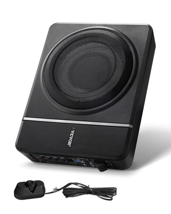 8" 240W Underseat Car Subwoofer, 120W RMS Rated Power Slim Powered Car Subwoofers Under the Seat, Low Profile Audio Sub Built-in Amplifier, High/Low Level Input & Volume Controller for SUVs, Car, Truck, RV