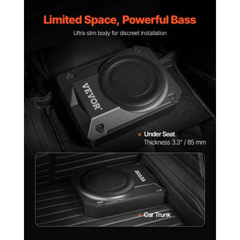 10" 400W Underseat Car Subwoofer, Slim Powered Car Subwoofers Under the Seat, Low Profile Audio Sub Built-in Amplifier, High/Low Level Input & Volume Controller for SUVs, Car, Truck, RV