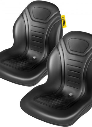 Universal Tractor Seat Replacement 2 Pack, Compact High Back Mower Seat Pair, Black Vinyl Forklift Seat, Central Drain Hole Skid Steer Seat with Mounting Bolt Patterns