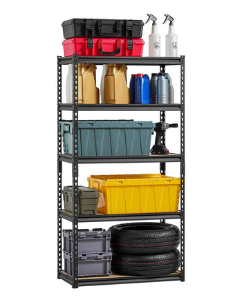 Storage Shelves, 2000 lbs, 5 Tier Garage Storage Shelving, 16" D x 32" W x 62.8" H Adjustable Metal Shelves for Garage Shelves Utility Rack Shelf, Ideal for Kitchen, Warehouse, Basement, Black