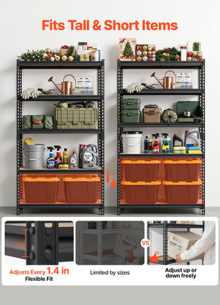 Storage Shelves, 5-Tier Adjustable, 2500 lbs Capacity, Heavy Duty Garage Storage Shelving Unit, Metal Utility Rack Shelf, for Garage Warehouse Basement Kitchen, 40.35" W x 20.35" D x 71.38" H