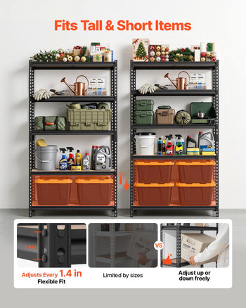 Storage Shelves, 5-Tier Adjustable, 2500 lbs Capacity, Heavy Duty Garage Storage Shelving Unit, Metal Utility Rack Shelf, for Garage Warehouse Basement Kitchen, 40.35" W x 20.35" D x 71.38" H