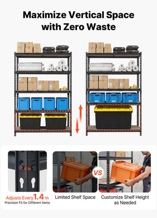Storage Shelves, 5-Tier Adjustable, 3000 lbs Capacity, Heavy Duty Garage Storage Shelving Unit, Metal Utility Rack Shelf, for Garage Workshop Warehouse Basement, 48.35" W x 24.37" D x 71.38" H