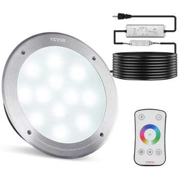 LED recessed light with stainless steel finish, adjustable colors, remote control included, 10 bright LEDs.