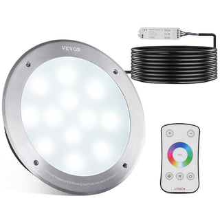 VEVOR LED recessed light kit, silver metal finish, round design, remote control, perfect for modern home illumination.
