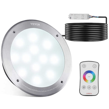 VEVOR LED recessed light kit, silver metal finish, round design, remote control, perfect for modern home illumination.