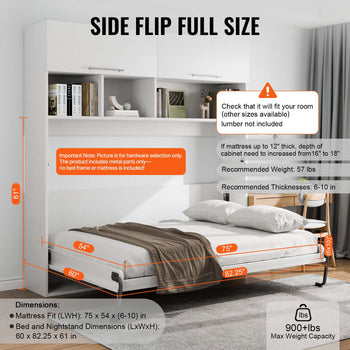 Murphy Bed Kit, Full Size, Deluxe DIY Wall Bed Mechanical Hardware Kit, Pneumatic Lever Heavy Duty Bed Frame Support, Folding Cabinet Wall Bed Space Saving Design for Guestroom, Easy to Build