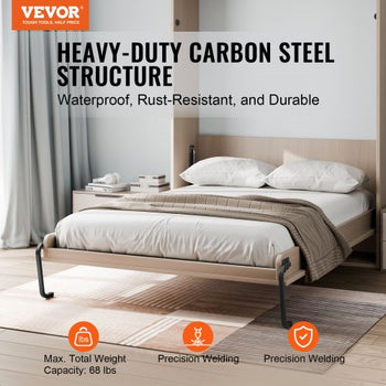 Murphy Bed Kit, Queen Size, Vertical Deluxe DIY Wall Bed Mechanical Hardware Kit, Pneumatic Lever Heavy Duty Bed Frame Support, Folding Cabinet Wall Bed Space Saving Design for Guestroom