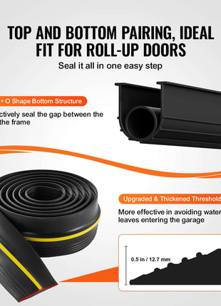 Garage Door Threshold and Bottom Seals Kit, 10 FT U Shape+O Ring Universal Garage Door Bottom Seal Weatherstrip PVC, Combine with Weatherproof Garage Threshold Seal Strip with Adhesive, Black