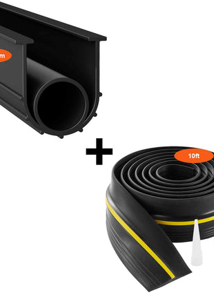 Garage Door Threshold and Bottom Seals Kit, 10 FT U Shape+O Ring Universal Garage Door Bottom Seal Weatherstrip PVC, Combine with Weatherproof Garage Threshold Seal Strip with Adhesive, Black