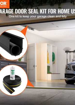 Garage Door Threshold and Bottom Seals Kit, 20 FT U Shape+O Ring Universal Garage Door Bottom Seal Weatherstrip PVC, Combine with Weatherproof Garage Threshold Seal Strip with Adhesive, Black