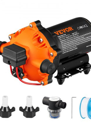 Water Diaphragm Pump, 12V DC, 5.5 GPM Flow, 70 PSI Rated Pressure (40-100 PSI Adjustable), 1/2" MNPT Self Priming Sprayer Pump with Pressure Switch for RV Camper Marine Boat Lawn, FCC Certified