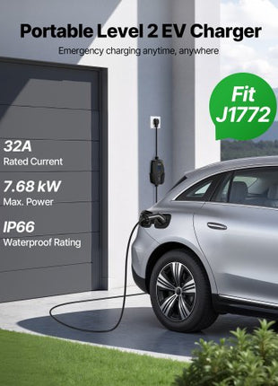Level 2 EV Charger, 32 Amp Adjustable Current, 240V Electric Vehicle Portable Charger with 25 ft Charging Cable, NEMA 14-50P Plug, LCD Display, Plug-in Home Car Charging Station for SAE J1772 EV