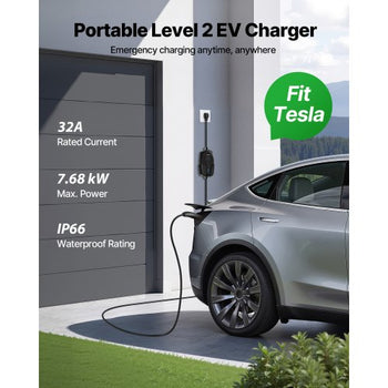 Level 2 Tesla Charger, 32 Amp Adjustable Current, 240V Portable Home Electric Car EV Charger with 25 ft Charging Cable, NEMA 14-50P Plug, LCD Display, NACS Connector, for Tesla Model Y/X/3/S