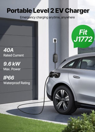 Level 2 EV Charger, 40 Amp Adjustable Current, 240V Electric Vehicle Portable Charger with 25 ft Charging Cable, LCD Display, NEMA 14-50P Plug, Plug-in Home Car Charging Station for SAE J1772 EV