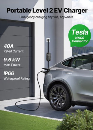 Level 2 Tesla Charger, 40 Amp Adjustable Current, 240V Portable Home Electric Car EV Charger with 25 ft Charging Cable, NEMA 14-50P Plug, LCD Display, NACS Connector, for Tesla Model Y/X/3/S