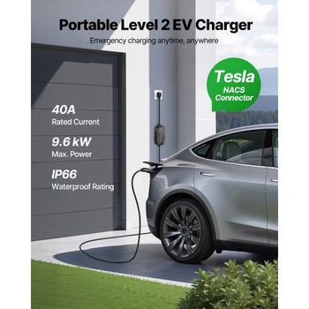 Level 2 Tesla Charger, 40 Amp Adjustable Current, 240V Portable Home Electric Car EV Charger with 25 ft Charging Cable, NEMA 14-50P Plug, LCD Display, NACS Connector, for Tesla Model Y/X/3/S