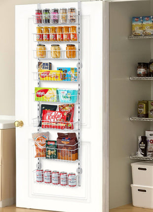Over the Door Pantry Organizer, 8-Tier Pantry Organization and Storage, Heavy-Duty Steel Hanging Spice Rack, Adjustable Wall Seasoning Shelves, for Home Kitchen Laundry Room Bathroom, White