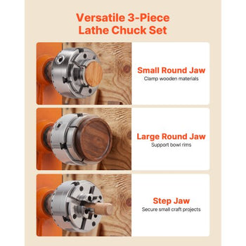 4 Inch Wood Lathe Chuck, 4-Jaw, Self-Centering Wood Turning Chuck Set with 1" x 8TPI Thread & Adapter, Round Jaws, Step Jaws, Thickened Nickel-Plated, High-Hardness Steel, for Woodworking Lathe