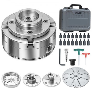 4 Inch Wood Lathe Chuck, 4-Jaw, Self-Centering Wood Turning Chuck Set with 1" x 8TPI Thread & Adapter, 5 PCS Jaws Round/Flat/Step/Pin, Carry Case, Nickel-Plated Finish, for Woodworking Lathe