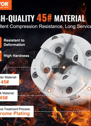 KP965 Lathe Chuck, 4-Jaw 3.75" Diameter, Metal Lathe Chuck Turning Machine Accessories with 5 Sets of Jaws, Self-centering Tool, for Precision Machining, Grinding Machines, Milling Machines