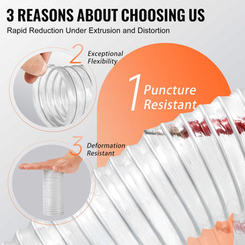 Dust Collection Hose, 2.5'' x 20', Thickened PVC Material Puncture-Resistant Flexible Clear Hose with Carbon Steel Wire Coil 4 x 304 Stainless Clamps, for Table Saw, Band Saw, Planer, Jointer