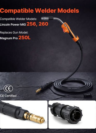 250A MIG Welding Gun with 15FT Cable, Replacement for Lincoln Magnum Pro 250L  - with 7PCS Mig Welding Contact Tips