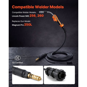 250A MIG Welding Gun with 15FT Cable, Replacement for Lincoln Magnum Pro 250L  - with 7PCS Mig Welding Contact Tips